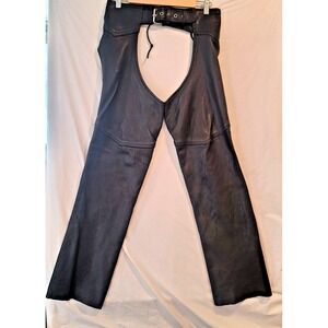 Hot Leathers Chaps Mens Large Black Leather Motorcycle Biker Made USA Buckle Zip